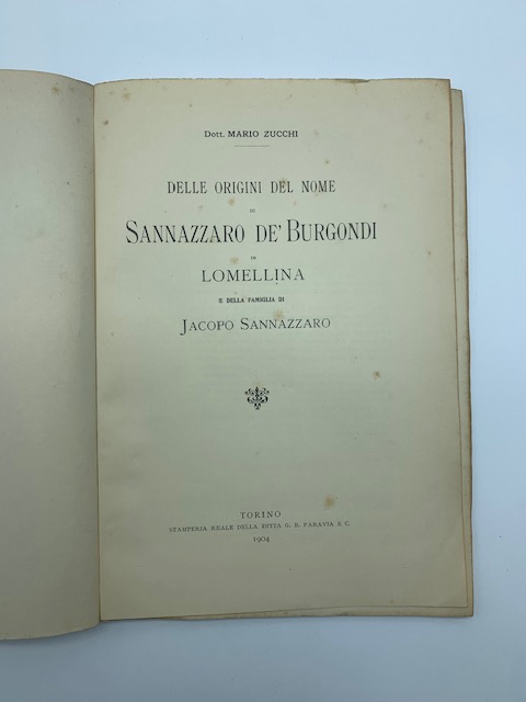 Delle origini del nome Sannazzaro De' Burgondi in Lomellina e della famiglia di Jacopo Sannazzaro